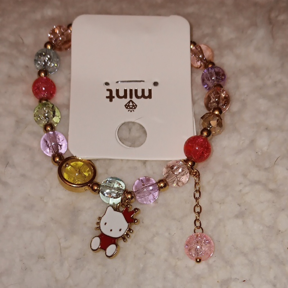 Cute Multicolor Beaded Bracelet with Hello Kittt Charm